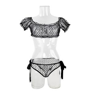 Plus Size Sheer Mesh Bustier Set - Strapless Lace Bra & Thong Combo